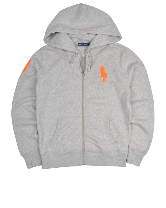 RALPH LAUREN Full Zip Gray Big Pony Cotton Womens Hoodie Size M