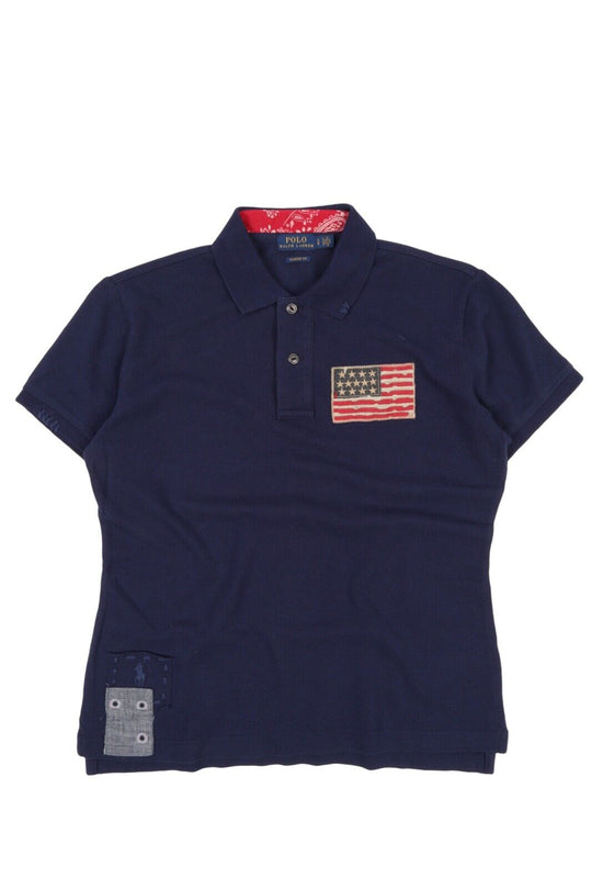 Men's POLO RALPH LAUREN Navy Blue Pique Cotton Flag Polo Shirt Size S