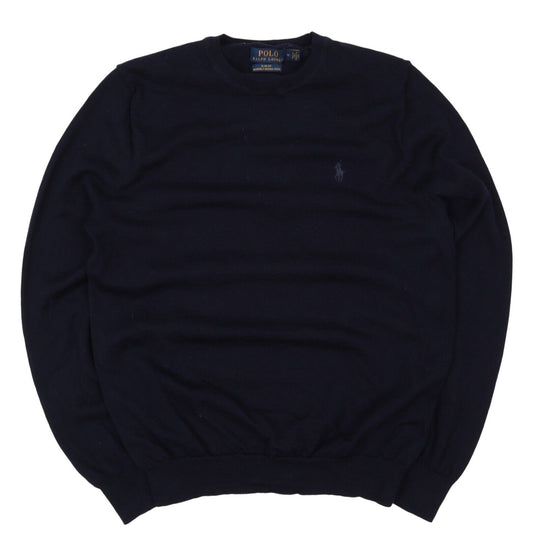 Men's POLO RALPH LAUREN Navy Blue Merino Wool Knit Jumper Size M