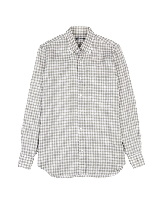 DULLI DE NAISSUS Napoli Shirt White Olive Check Linen Men's Size 41 / 16