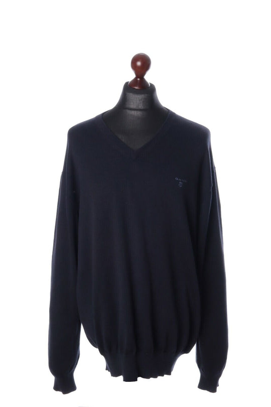 Men's GANT Navy 100% Cotton V-Neck Sweater Size 2XL
