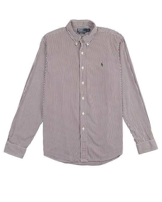 POLO RALPH LAUREN Shirt White Brown Stripes Cotton Men's Button Down Size XL