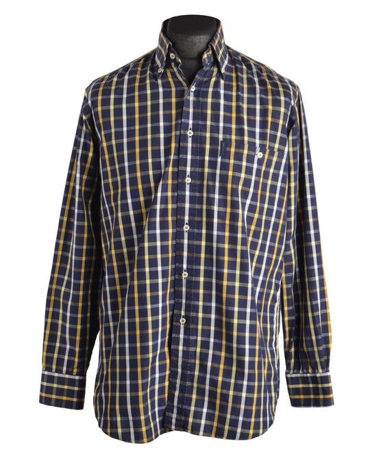 Men's PAUL & SHARK Navy Blue Check Cotton Shirt Size 38 / M