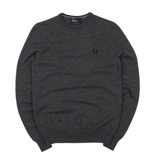 Men's FRED PERRY Grey Wool Knit Crew Neck Jumper Size s
