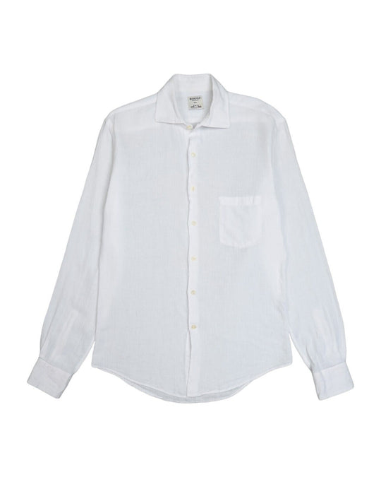 BOGGI Milano Shirt White Linen Men's Regular Fit Button Up Size M