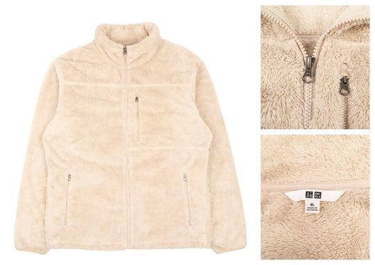 Men's UNIQLO Beige Deep Pile Fleece Outdoor Jacket Size XL