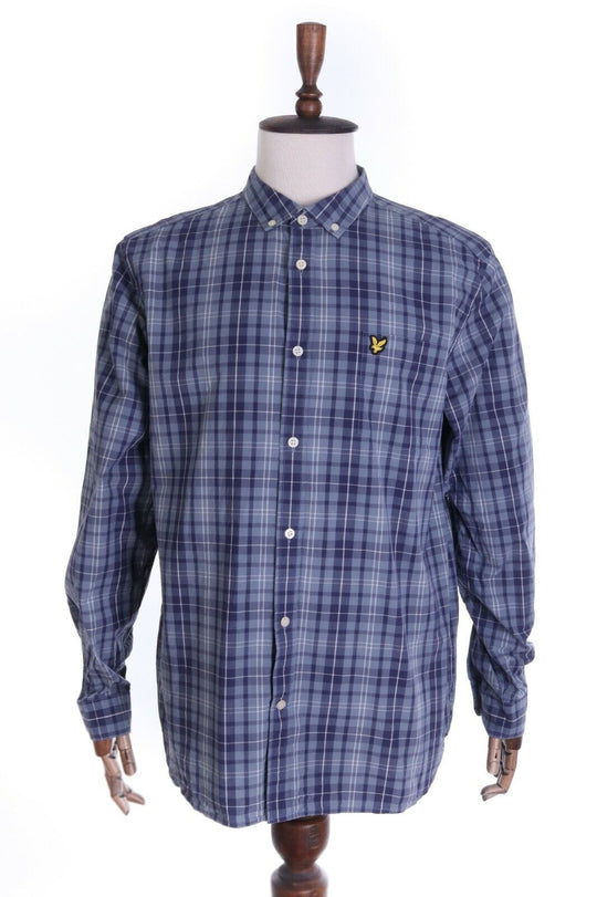 Men's LYLE & SCOTT Navy Blue Check 100% Cotton LS Casual Shirt Size XL