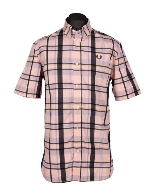 FRED PERRY Shirt Pink Black Check Cotton Men's Button Down Size M