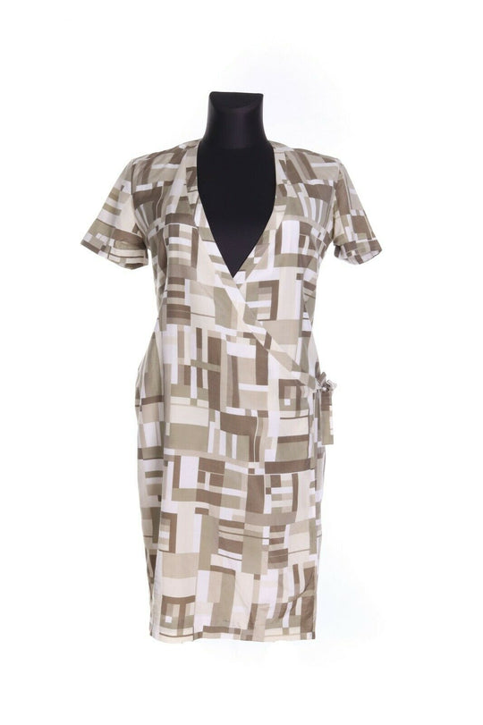 Women's HUGO BOSS Olive Silk Short Sleeve Kucky Graphic Wrap Dress Sz uk 6 us 4