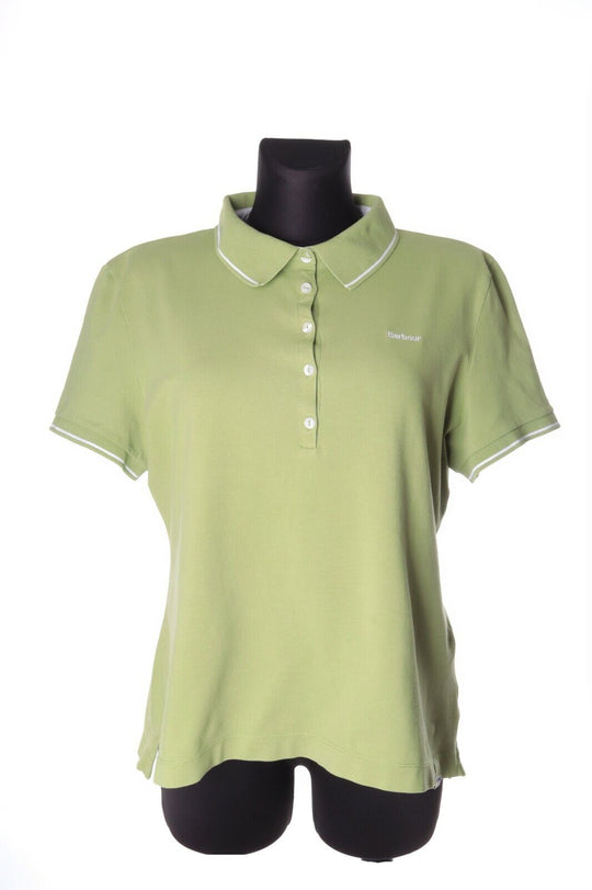Women's BARBOUR Pistachio Green Pantone Short Sleeve Polo Shirt Size uk 18 eu 44