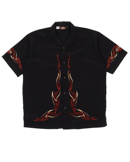 Men's HARLEY DAVIDSON Black Big Logo Moto Biker Short Sleeve Shirt Size L