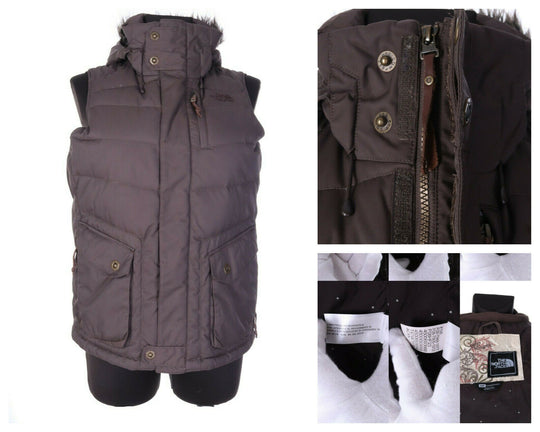 Women's THE NORTH FACE Brown Quilted Down 600 Hooded Outdoor Waistcoat Size s
