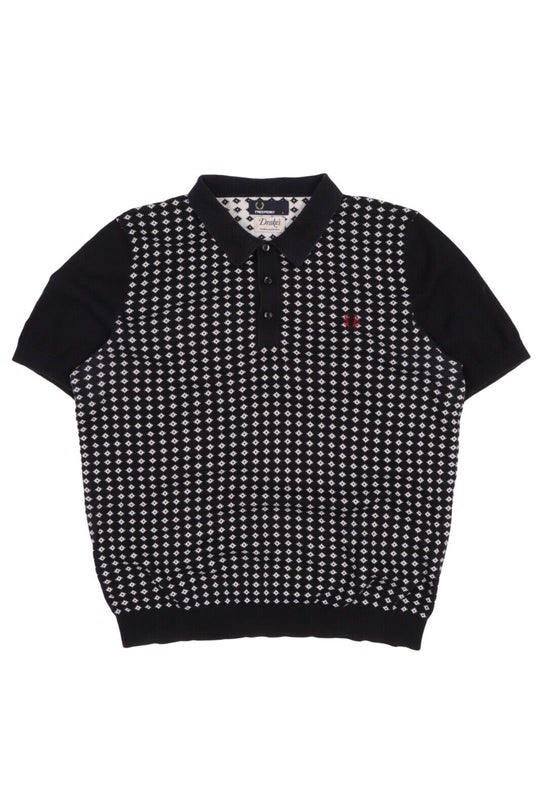Men's FRED PERRY X Drake's Pattern Black Pique Polo Shirt Size L