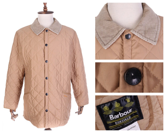 Men's BARBOUR Beige Quilted D370 ESKDALE Jacket Size L