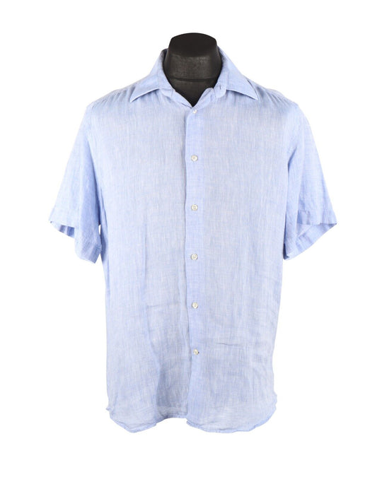 CAMICERIA SARTORIALE MILANO Shirt Linen Blue Short Sleeve Men's Size L