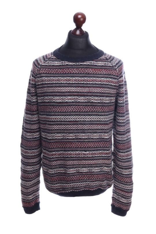 HUGO BOSS Multicolor Wool Geometric Tribal Ethnic Pattern Sweater Jumper Size L