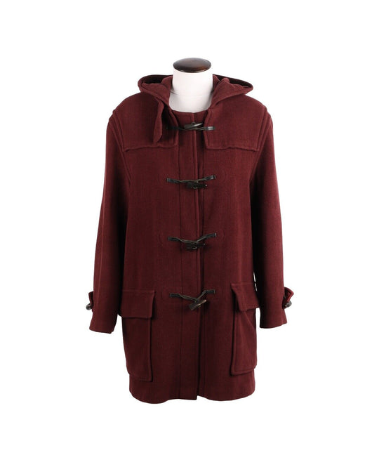 BURBERRY Duffle Coat Bordeaux Wool Women's Overcoat Size 14 UK