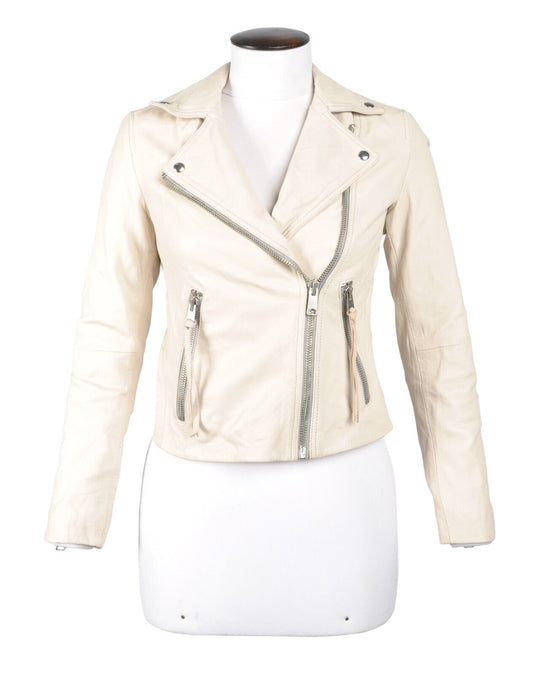 ALLSAINTS Dalby Biker Jacket Ivory Suede Leather Short Women's Size 36