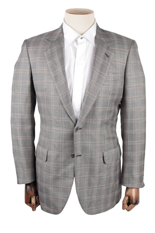 Men's BRIONI Parigi Grey Check Wool Silk Blazer Jacket Size 38 R / 48 R