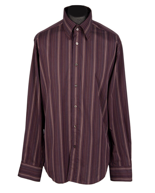 DOLCE & GABBANA Shirt Brown Striped Cotton Mens Size 17.5 / 44