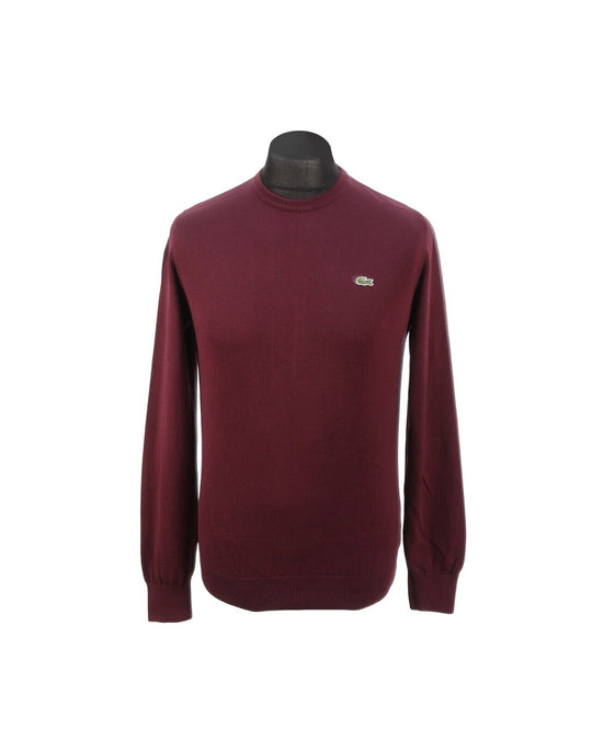 Vintage LACOSTE Bordeaux Red Cotton Knit Men's Crew Neck Jumper Size 3 / S