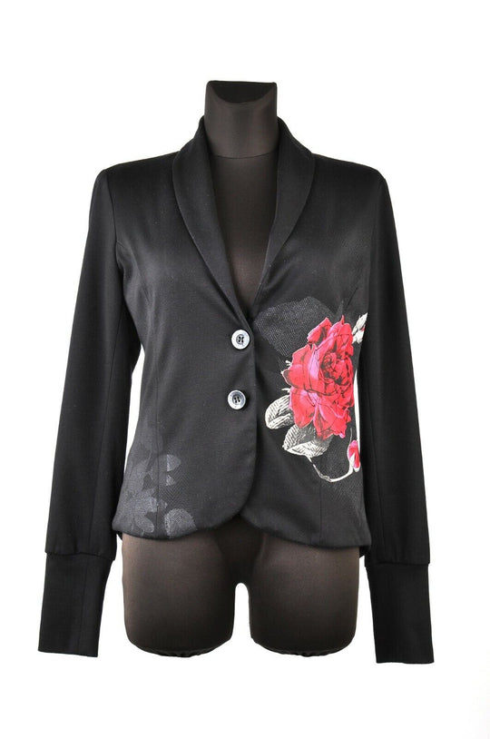 Women's DESIGUAL Black Printed Fitted Jacket Size 38