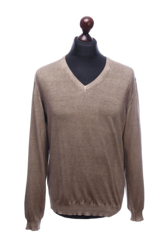PAL ZILERI LAB Italy Cappucino Beige Cotton V-Neck Jumper Size 50