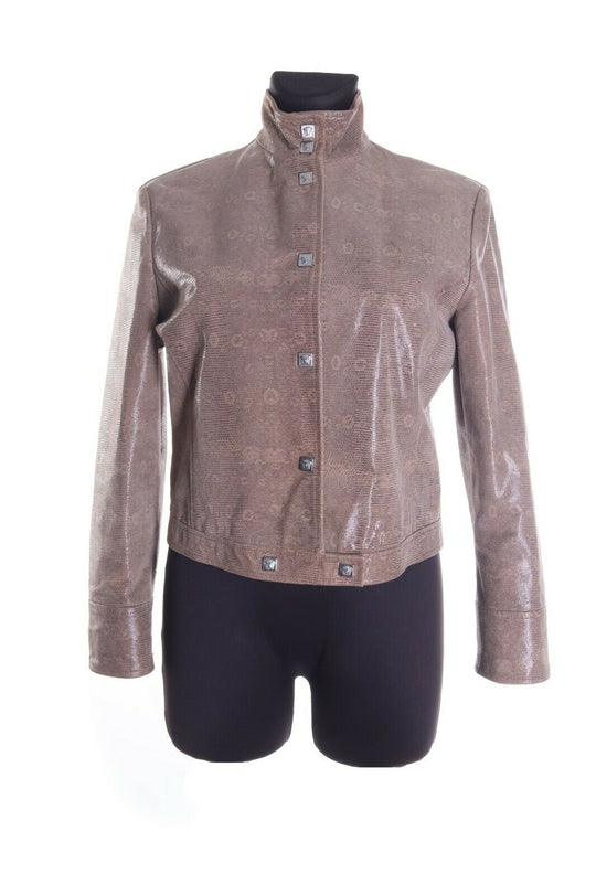 Women's Vintage VERSACE JEANS COUTRURE Beige Varnish Leather Jacket Size M