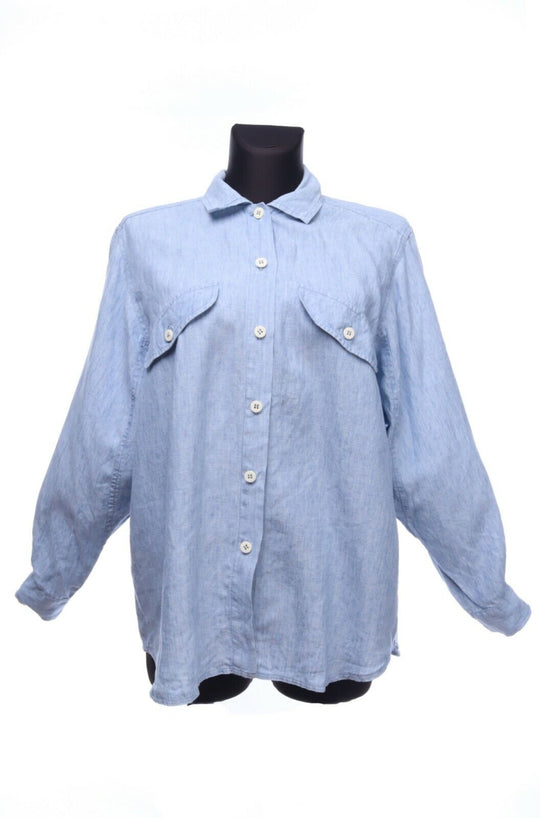 RONALD FERA France Blue 100% Linen Oversized Shirt Size M