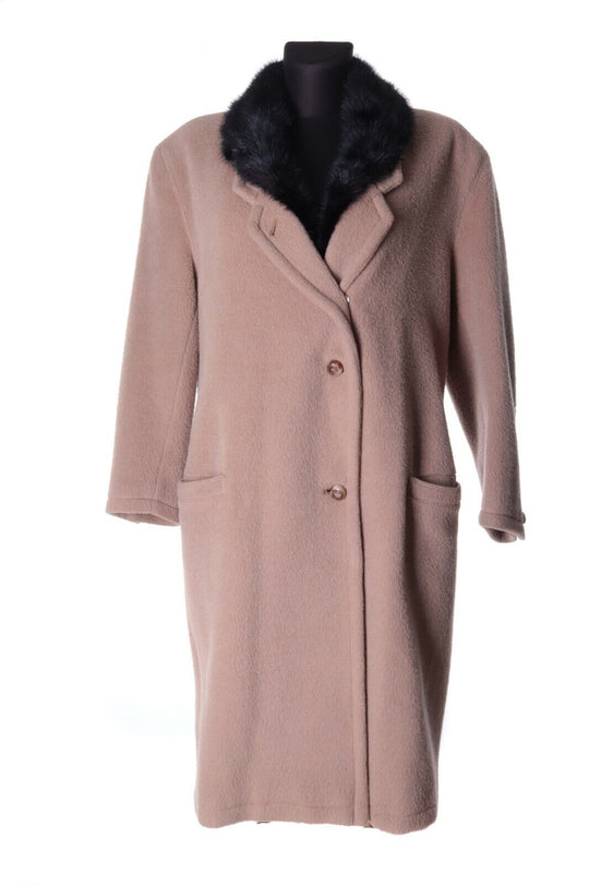 Vintage Women's GIANNI VERSACE Beige Wool Overcoat With Fur