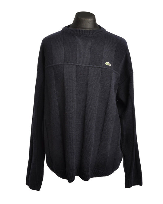 LACOSTE Sweater Navy Blue Wool Blend Crew Neck Rib Trim Men Knit Pullover Size 7