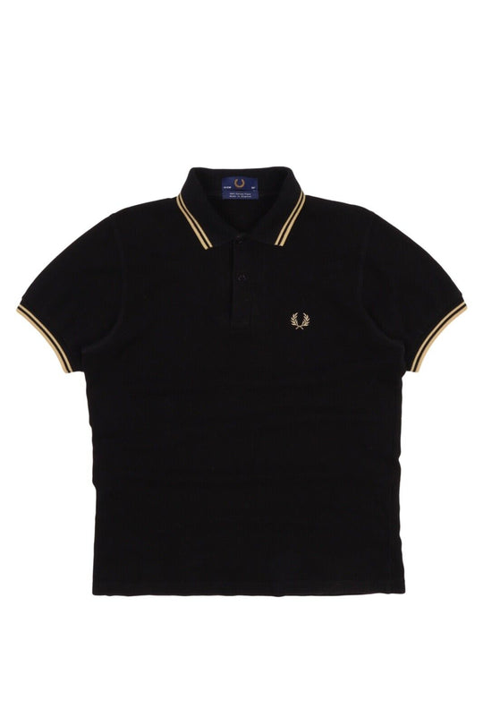 Men's FRED PERRY Black Gold Stripes Pique Polo Shirt Size 36 / S