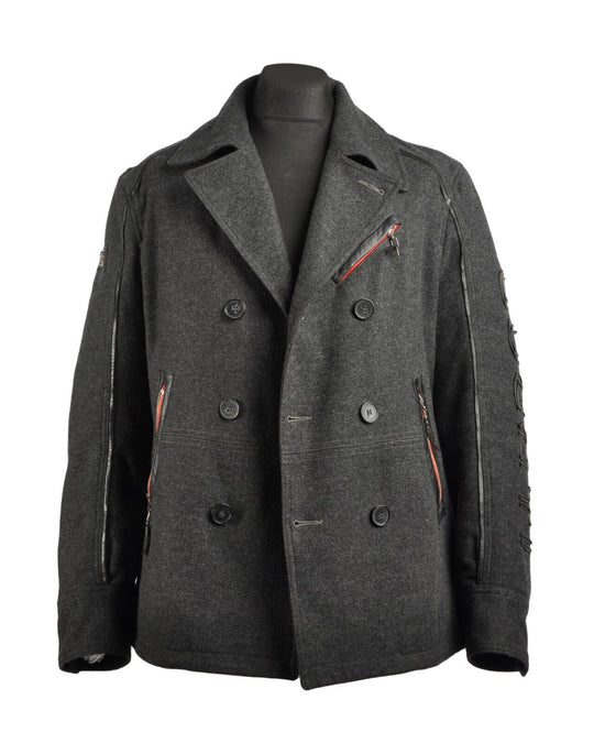 COSTUME NATIONAL For DUCATI Pea Coat Gray Wool Double Breasted Men's Size 52 IT