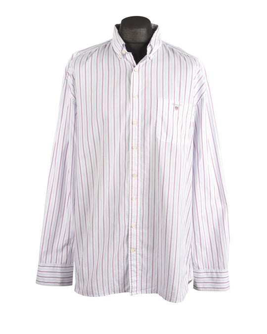 Men's GANT White Striped Starboard Oxford Cotton Long Sleeve Shirt Size 2XL