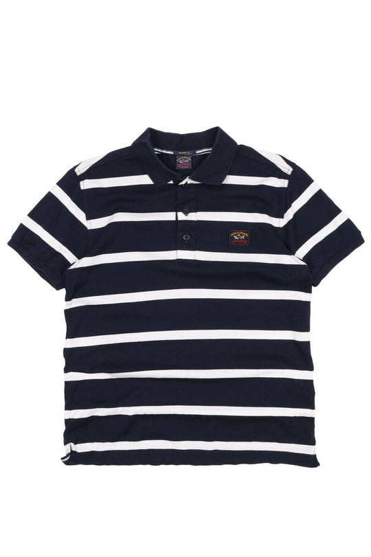 Men's PAUL & SHARK Navy Blue Striped Pique Cotton Short Sleeve Polo Shirt Size M
