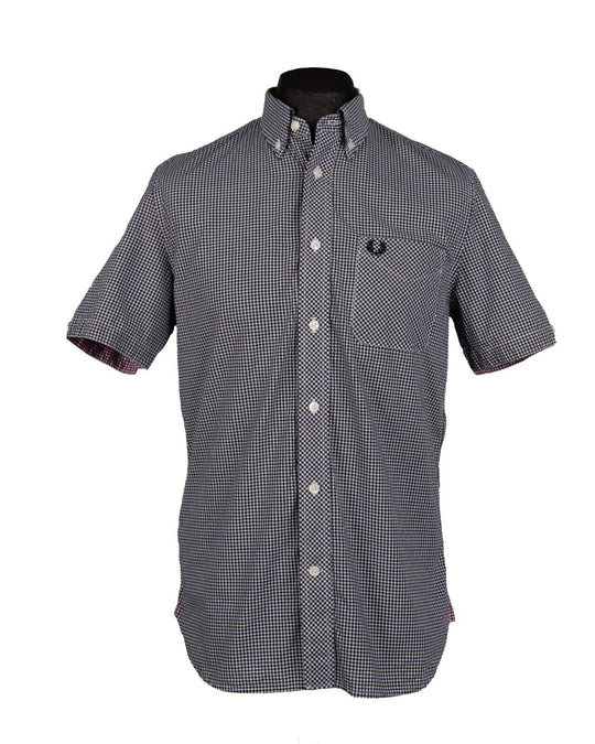 FRED PERRY Shirt White Black Check Cotton Men's Button Down Size M