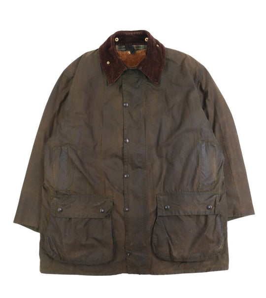 Men's BARBOUR Green Waxed Lined Border Jacket Size C46 / 117cm
