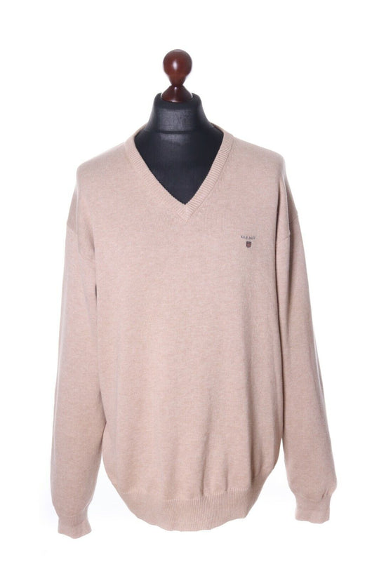 Men's GANT Beige 100% Cotton V-Neck Sweater Size XXL