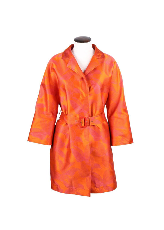 HERNO Trench Coat Orange Satin Women's Floral Jacket Size 44
