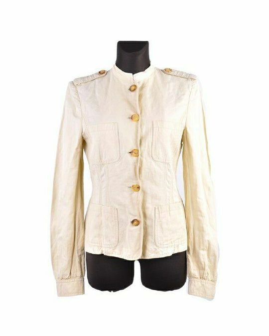 Women's MICHAEL KORS Multipocket Military Cotton Linen Ivory Jacket Size 10