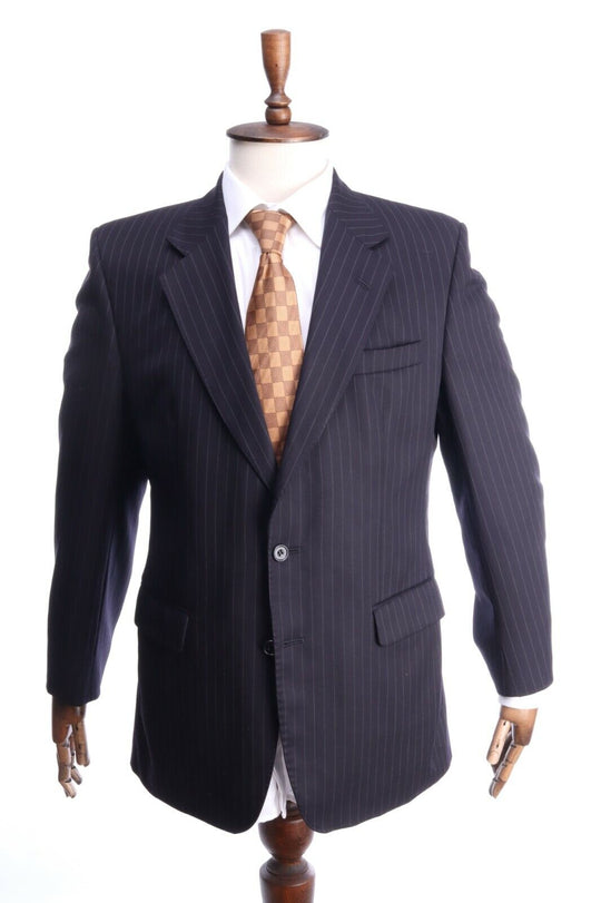 DAKS JERMYN STREET Dark Blue Striped Wool Blazer Suit Jacket Size 40
