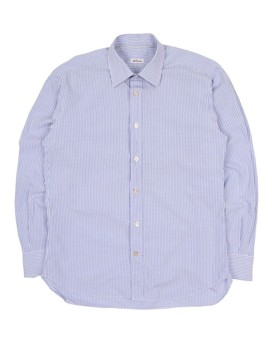 Men's KITON Napoli Whire Blue Check Cotton Bespoke Shirt Size ~ M