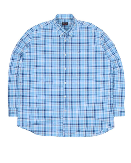 Men's PAUL & SHARK Recent Blue Check Cotton Shirt Size 46 / XXXL