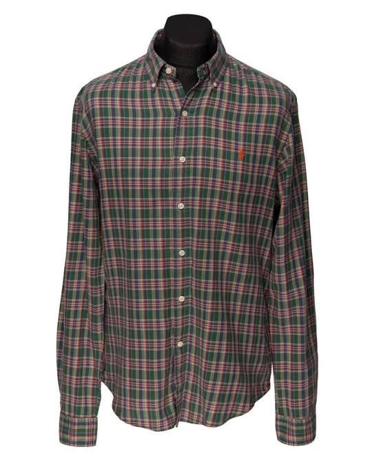 POLO RALPH LAUREN Shirt Green Purple Check Cotton Men's Button Down Size L
