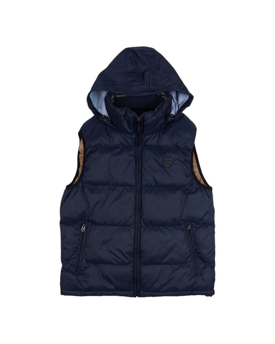 SCHOTT NYC Down Vest Navy Nylon Men's Puffer Hooded Sleeveless Jacket Size M