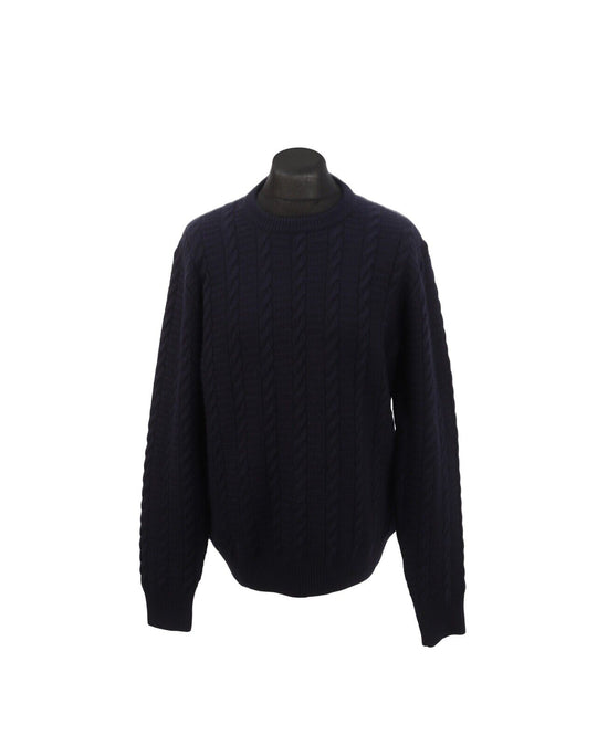 HACKETT London Navy Blue Wool Cable Knit Crew Neck Men's Pullover Jumper Size XL