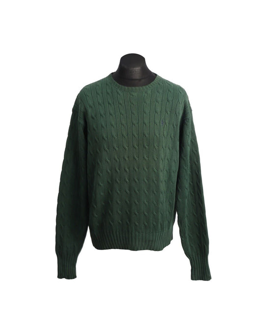 RALPH LAUREN Pullover Green Cable Knit Cotton Crew Neck Men's Jumper Size L