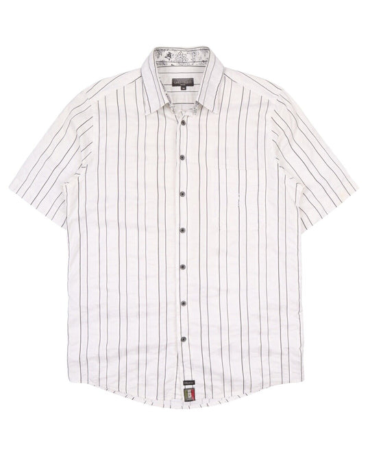 Men's CARLO COLUCCI White Striped Cotton Short Sleeve Shirt Size M