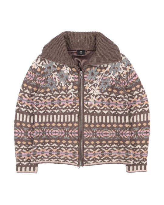 BOGNER Sweater Grey Fair Isle Wool Women's Knit Zip Lined Cardigan Size XXL