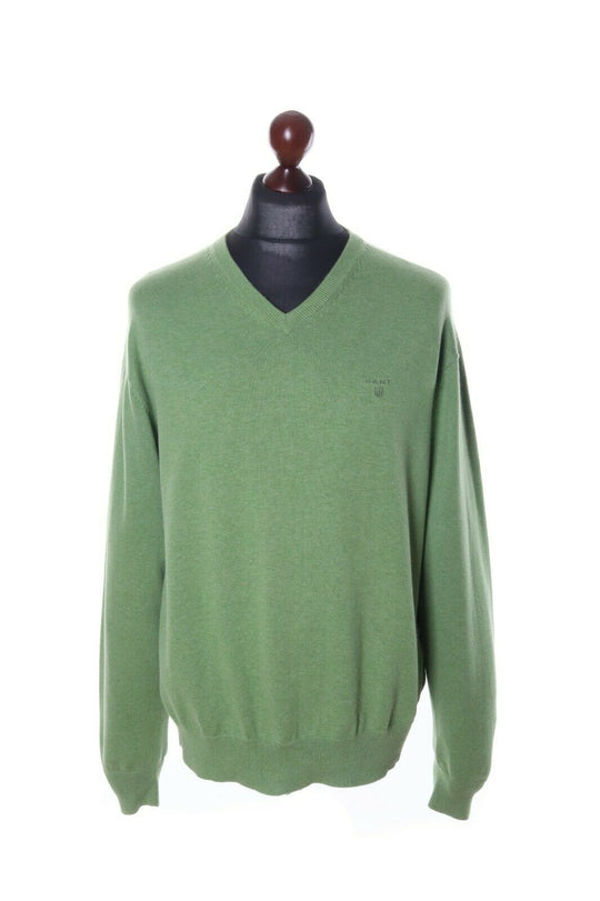Men's GANT Apple Green 100% Cotton V-Neck Sweater Size XL
